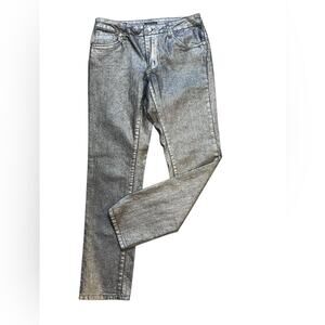 Y2K Venus Metallic Silver Foiled Slim Straight Leg Jeans 6 Glam Edgy Rocker
